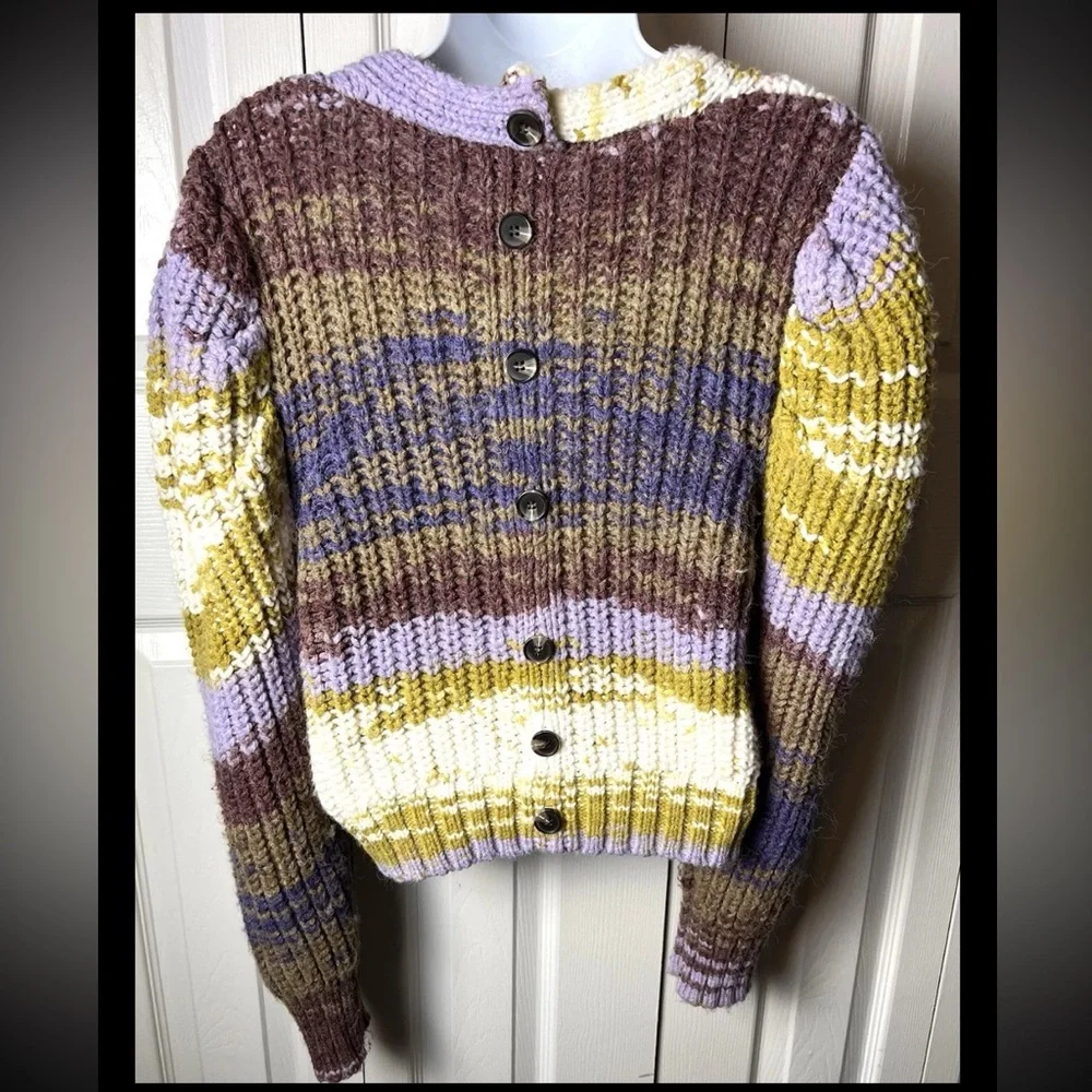 MOON RIVER Anthropologie Chunky Cardigan Sweater Boho Fuzzy Purple Green XS